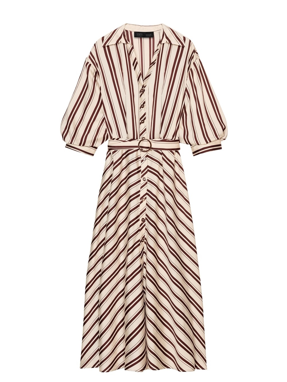 Striped Cream and Brown Belted Shirt Dress Zara NWT never worn